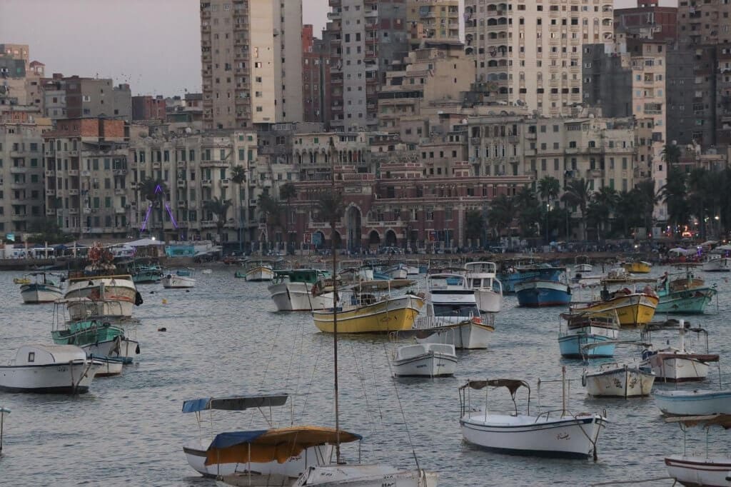 A picture of fishing boats in Alexandria, Egypt