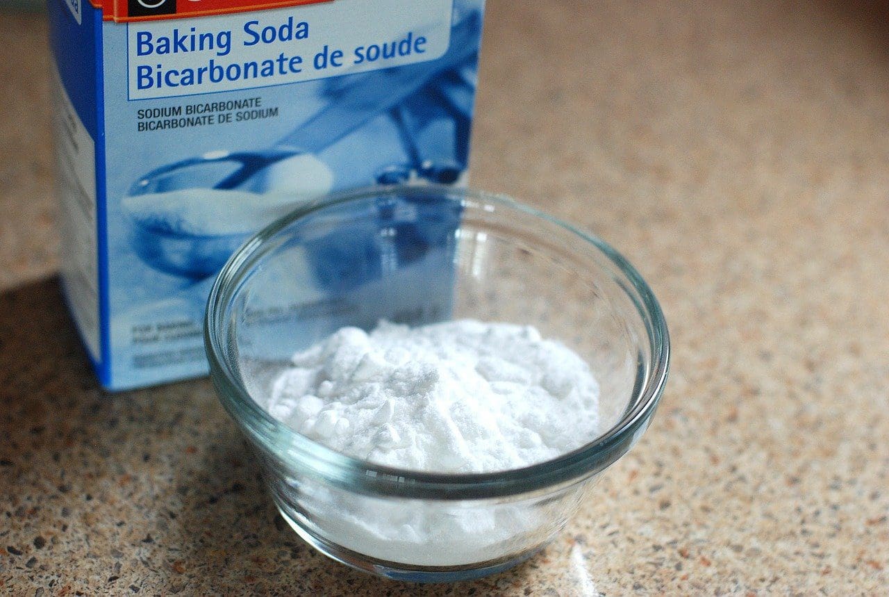 bowl of baking soda to make homemade cleaning products