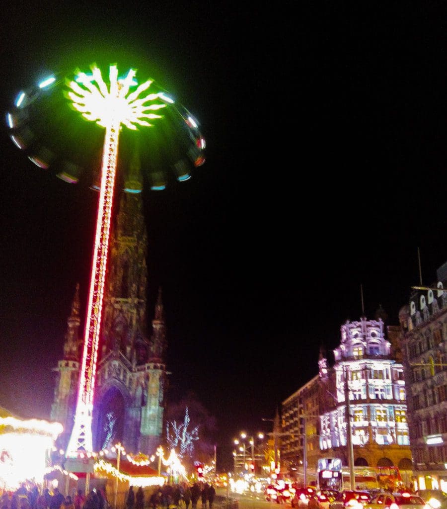 An image of Christmas festival rides.