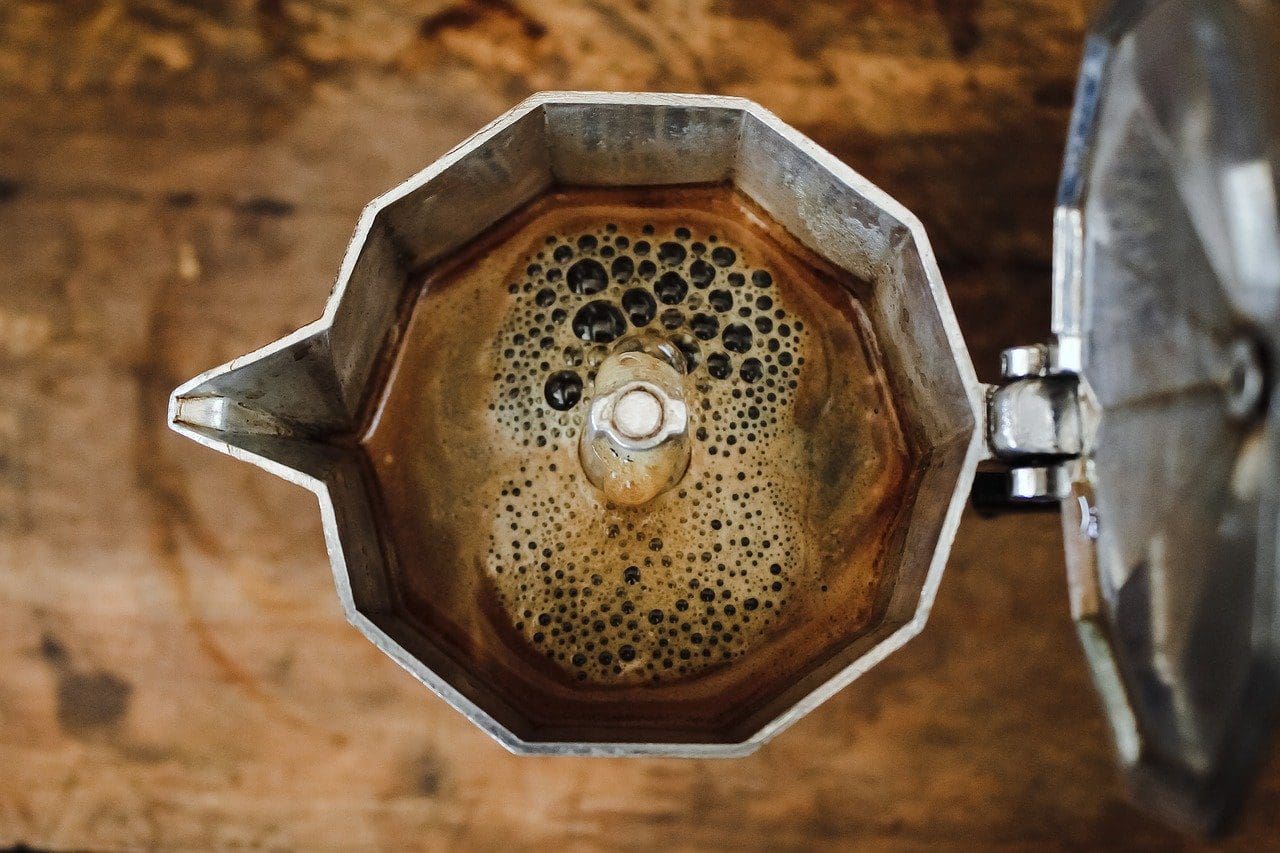iced coffee being made from stove top espresso maker